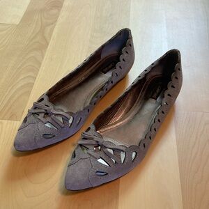Grey Suede Scalloped Pointed Flats